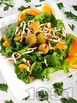 Зелена салата с портокал и соеви кълнове - снимка на рецептата